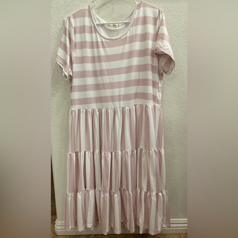 Elegant Pink and White Striped Midi Dress